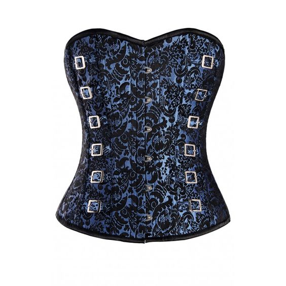 Cataldi Blue and Black Brocade Pattern Corset with Silver Buckle Detail