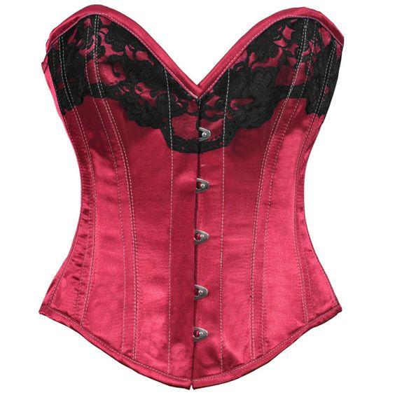 Aubree Maroon Satin Burlesque Overbust Corset