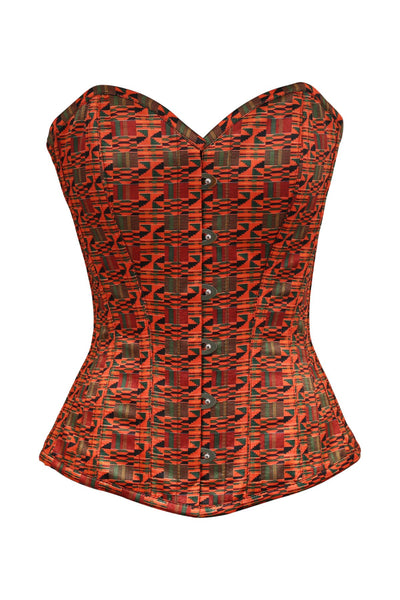 Zill African Print Polyester Satin Overbust Corset