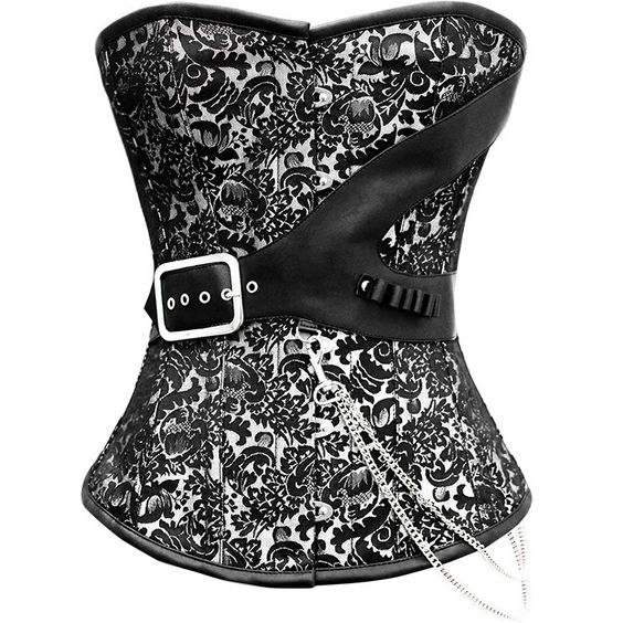 Sasja Silver Brocade Overbust Corset With Chain Details