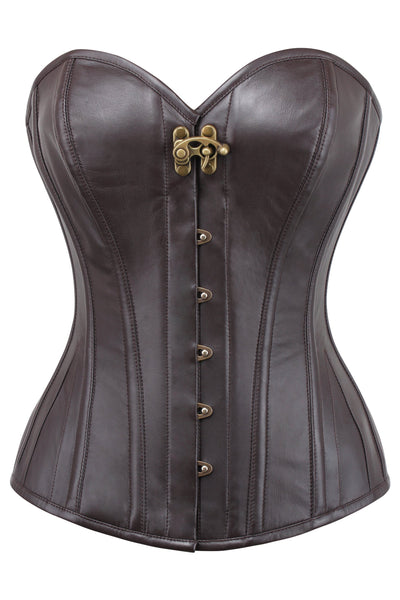 Glebova Brown Faux Leather Steampunk Overbust Corset