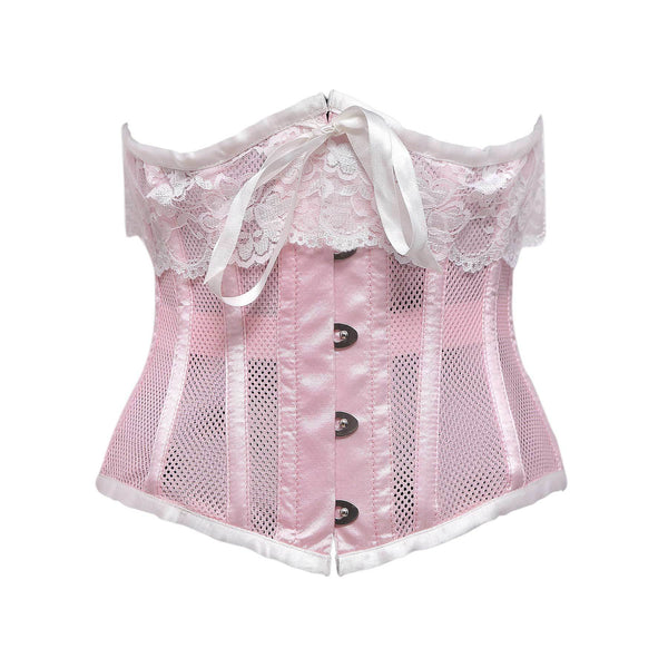 Silva Baby Pink Mesh & White Satin Lace Underbust Corset