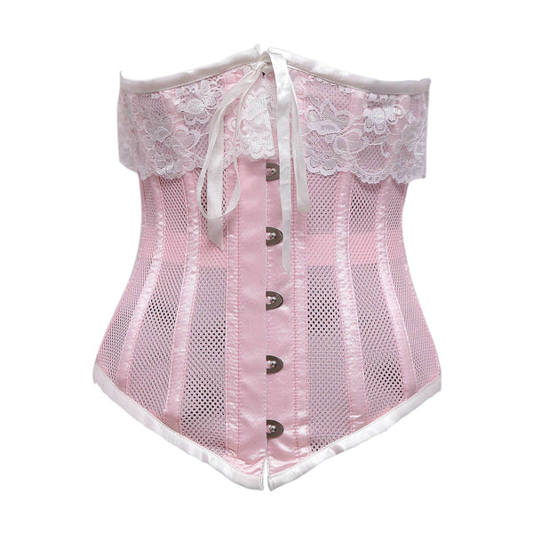 Jil Baby Pink Mesh & White Satin Lace Underbust Corset