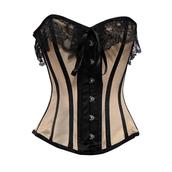 Kavil Beige Mesh & Black Satin Lace Overbust Corset