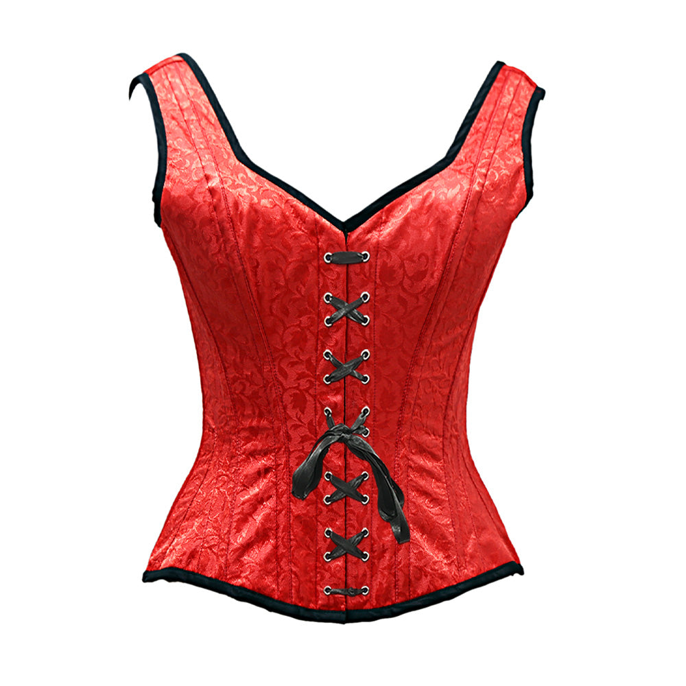 Slade Red Satin Brocade Overbust Corset With Shoulder Strap