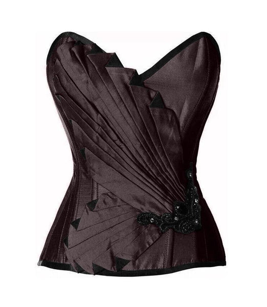 Wayth Black Satin/Taffeta Embroidered Overbust Corset