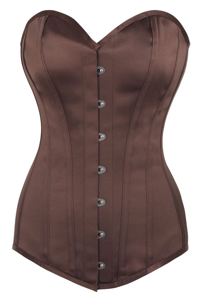 Ramona Brown Satin Longline Overbust Corset - Corsets Queen US-CA