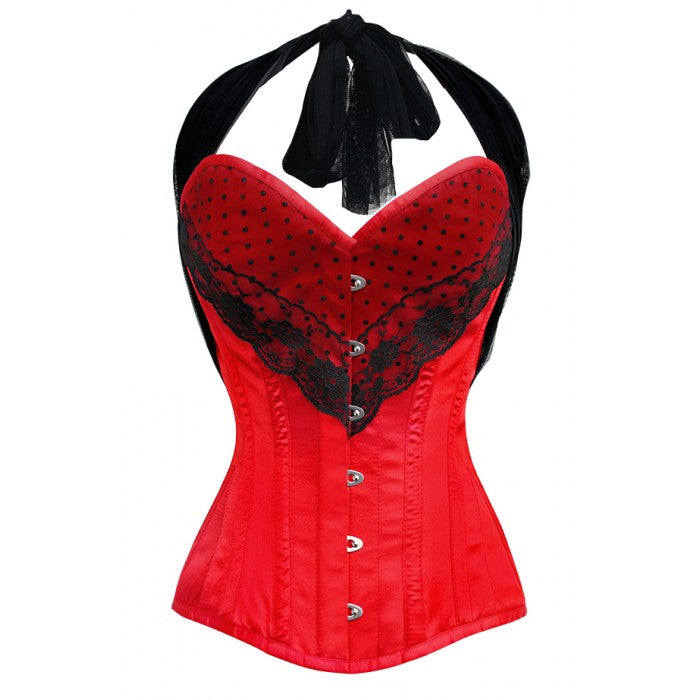 Nina Satin Halter Neck Overbust Steel Boned Corset - Corsets Queen US-CA