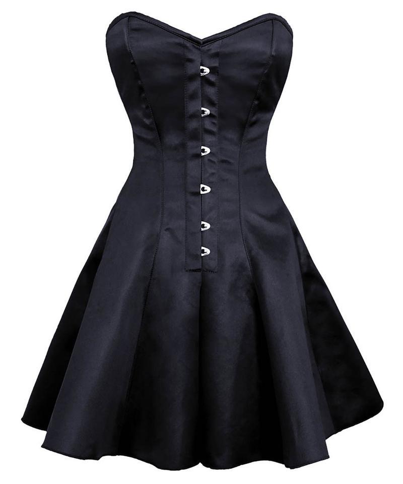 Noa Gothic Steel Boned Corset Dress- Black Satin Overbust Corset