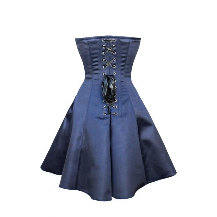 Noah Gothic Steel Boned Corset Dress- Blue Satin Overbust Corset