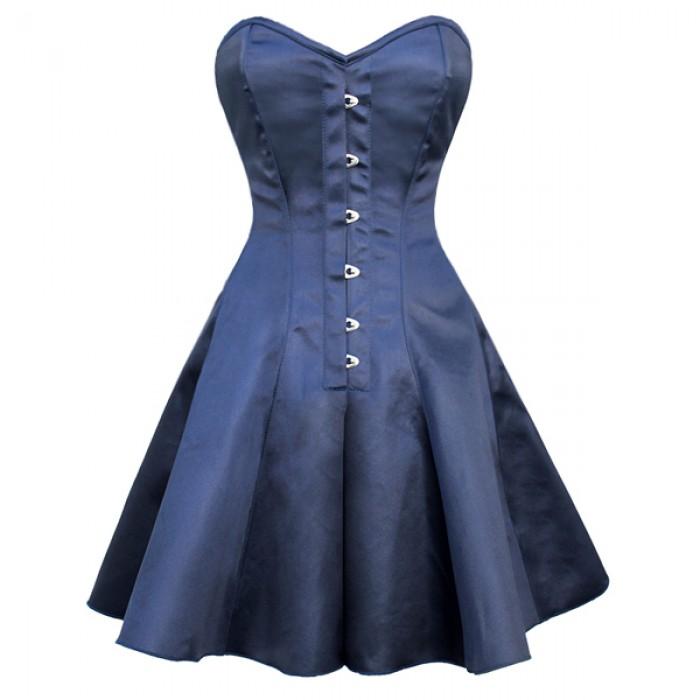 Noah Gothic Steel Boned Corset Dress Blue Satin Overbust Corset