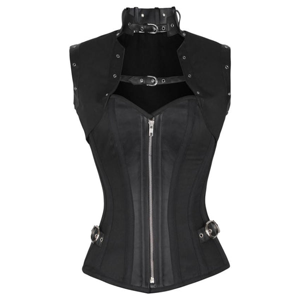 Normah Black Steampunk Cotton Corset with Shrug - Corsets Queen US-CA