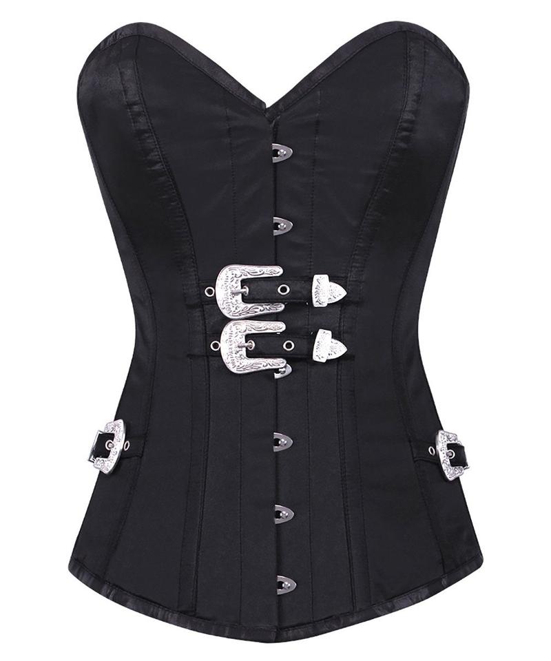 Ruth Black Overbust Corset With Buckle - Corsets Queen US-CA