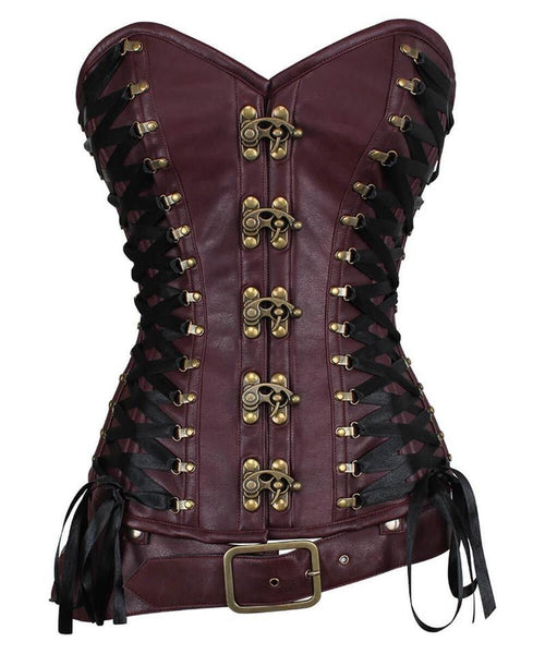 Charmaine Criss Cross Steampunk Overbust Corset with Detachable Belt