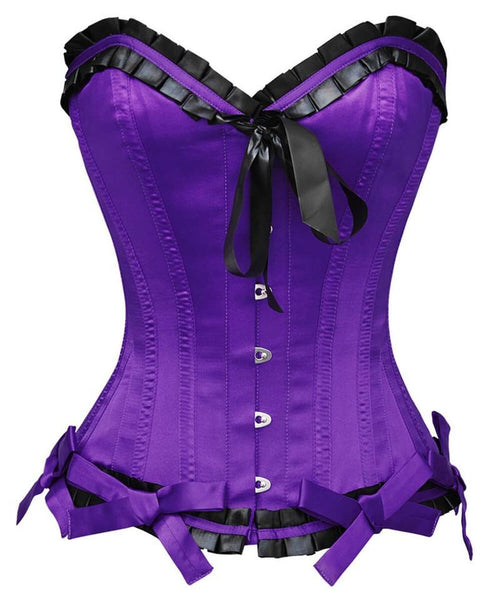 Purple Satin Burlesque Waist Training LONG Overbust Corset