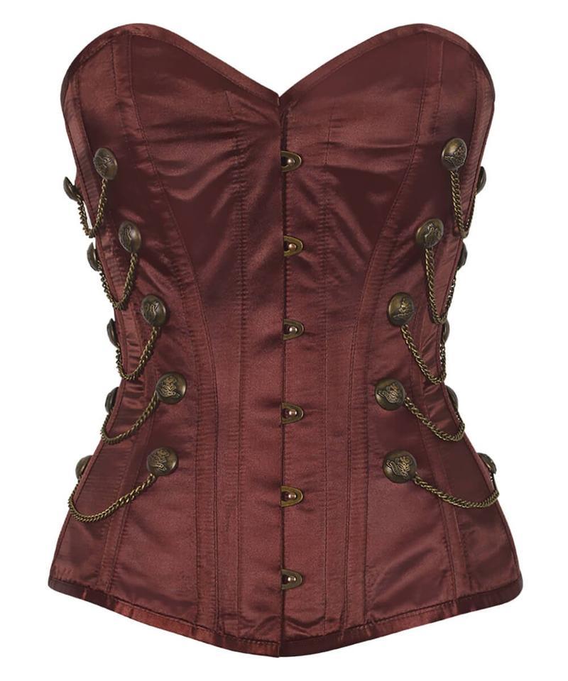 Marian Steel Boned Overbust Brown Corset with Chains