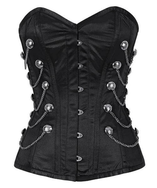 Lowndes Steel Boned Overbust Black Corset with Chains