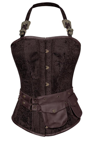 Newton Brown Corset with Strap and Faux Leather Pouch