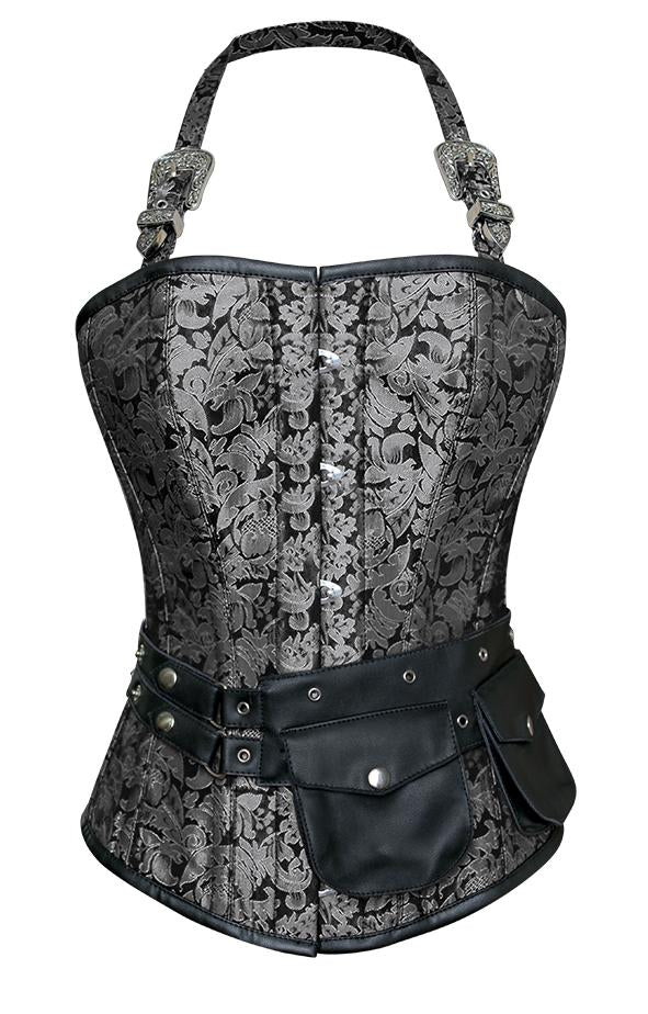 Christie Silver Corset with Strap and Faux Leather Pouch