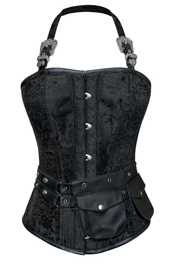 Andrews Black Corset with Strap and Faux Leather Pouch