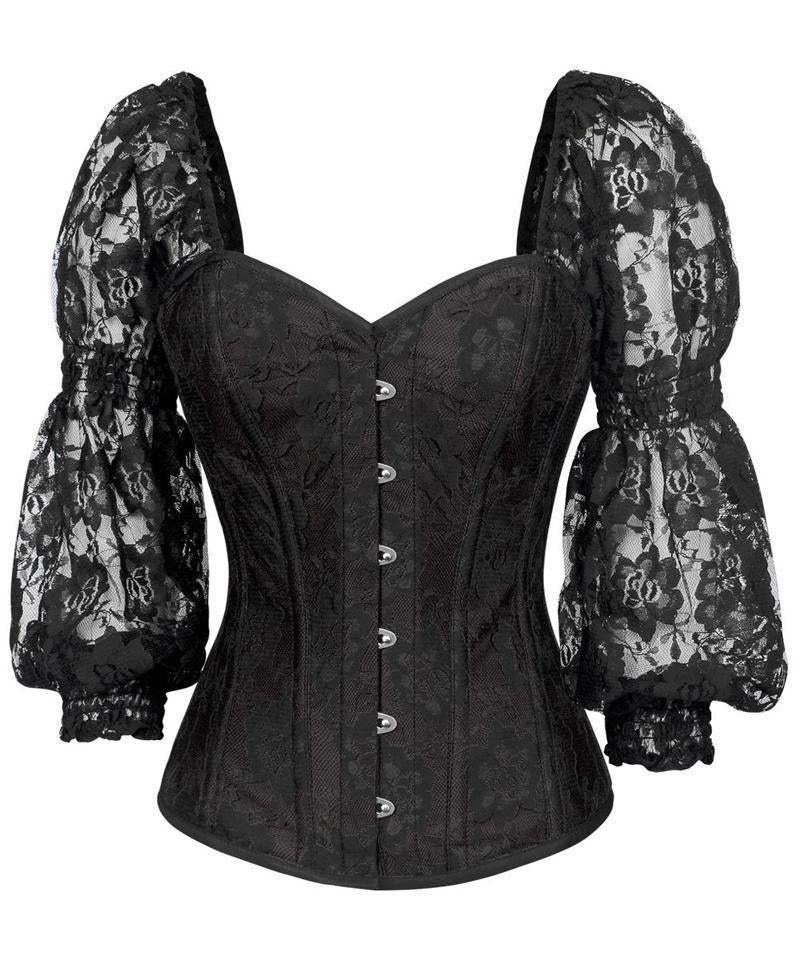 Shayk Lace Overlay Black Overbust Corset with Attached Sleeve