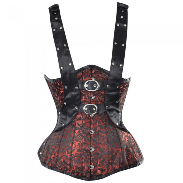 Atanes Red Black Gothic Underbust Corset With Shoulder Straps - Corsets Queen US-CA
