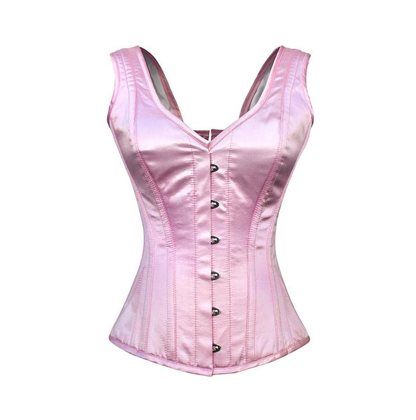 Pelkey Pink Satin Shoulder Straps Overbust Steel Boned Corset