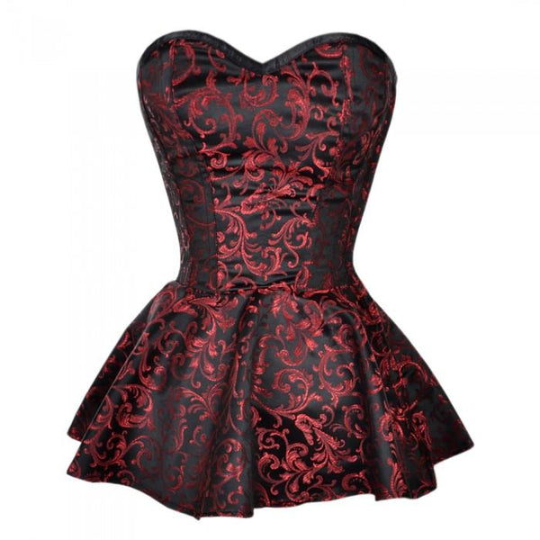 Perditaa Black And Red Brocade Peplum Corset Dress