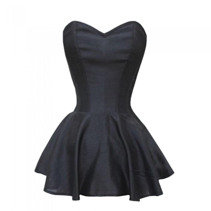 Alexis Black Satin Peplum Corset Dress