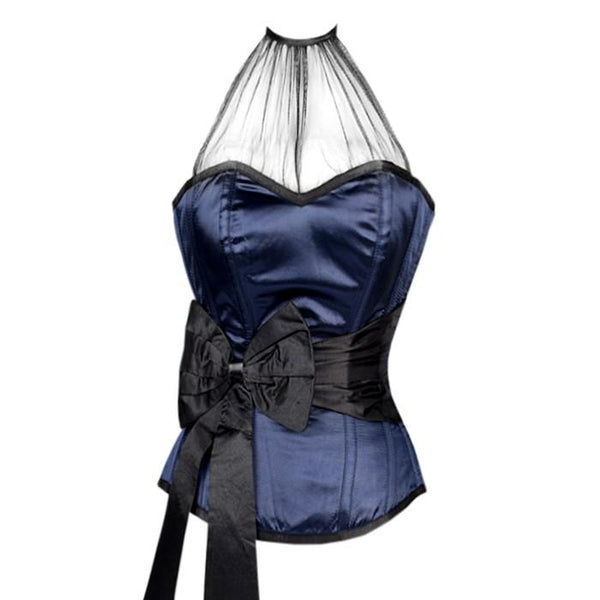 Asante Blue Overbust Corset With Black Sash