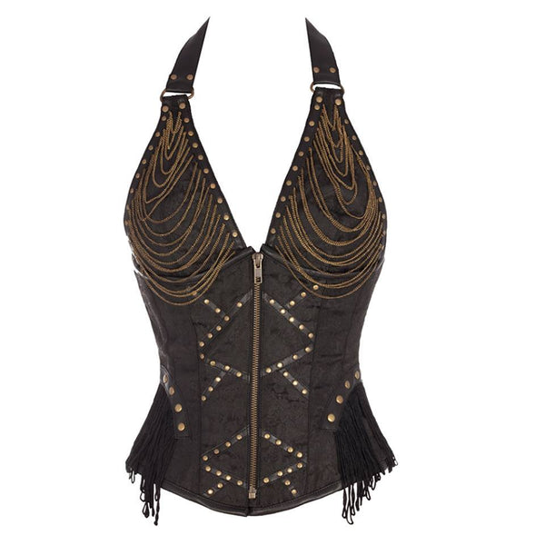 Axel Black Steampunk Halterneck Corset with Zip Detail