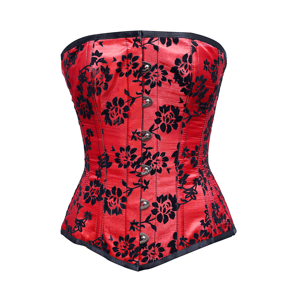 Morin Red Overbust Corset With Tissue Flocking