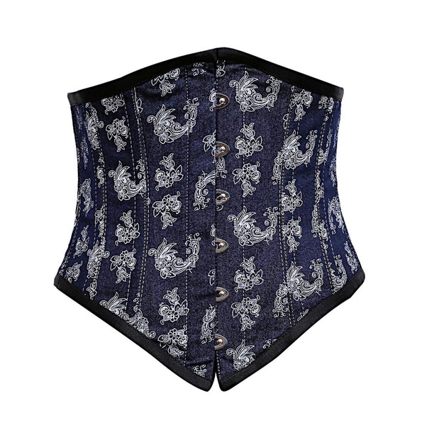 Luckrbone Steel Boned Floral Print On Denim Corset