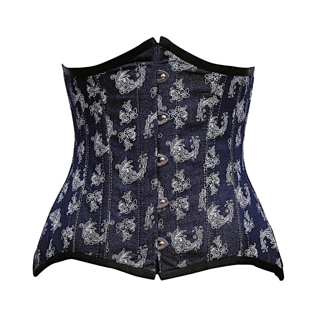 Fury Floral Print On Denim Underbust Curvy Corset