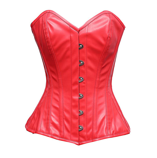 Law Steel Bone Red Faux Leather Corset