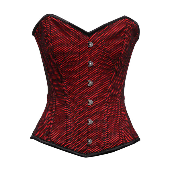Lebron Red Cotton Twill With Mesh Overlay Overbust Corset