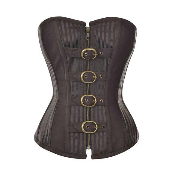 Jose Striped Brown Underbust Corset With Buckles