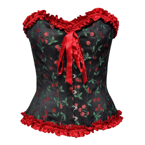 Paym Cherry Brocade Overbust Corset With Bow