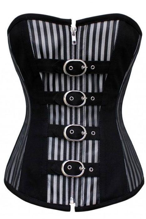 Nevas Striped Silver Underbust Corset With Buckles