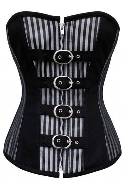 Nevas Striped Silver Underbust Corset With Buckles