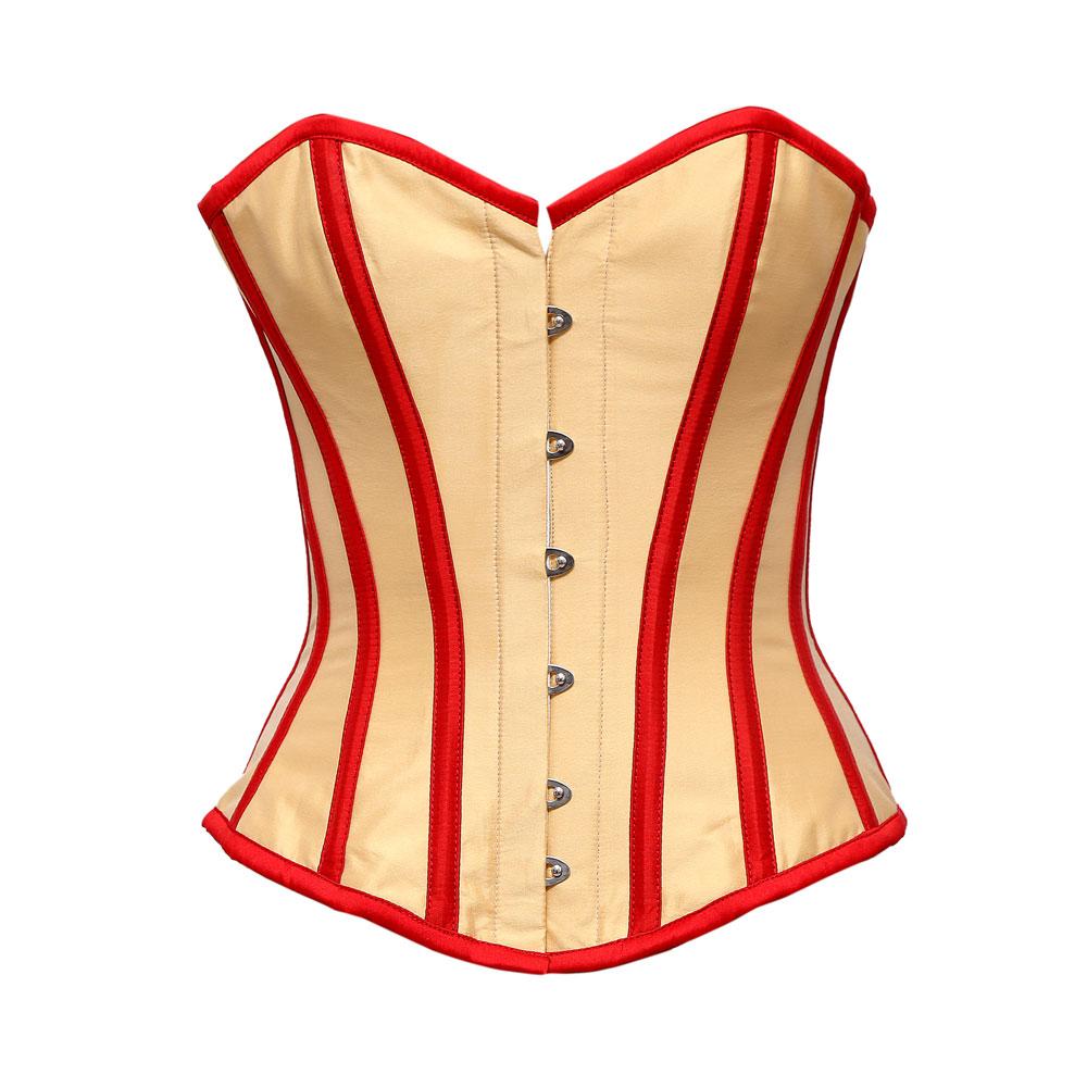 Chilwel Beige Taffeta Overbust Corset With Red Taffeta Trim