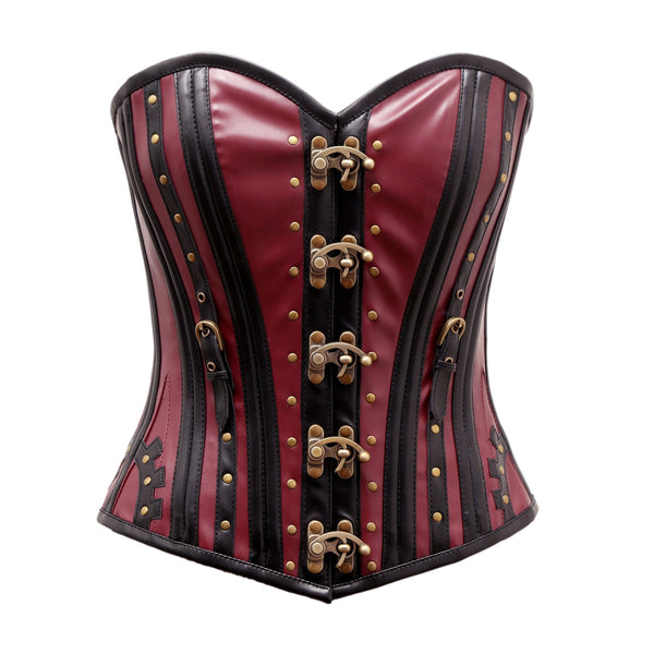 Sharbon Steampunk Corset In  Cherry & Black Sheep Nappa Leather