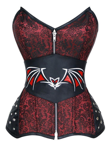 Zenk Gothic Evil Bat Rivet Strapless Steel Bone Brocade Overbust Corset