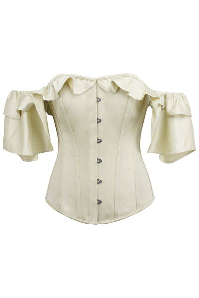 Earps Ivory Satin Corset With Off The Shoulder Frilled Sleeves