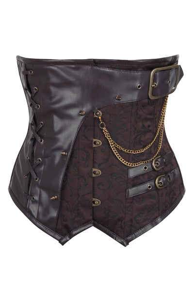 Napples Brown Brocade Steampunk Underbust Corset - Corsets Queen US-CA