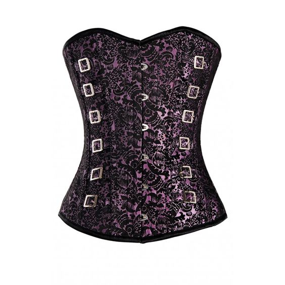 Wiltshire Pink and Black Brocade Pattern Corset with Silver Buckle Detail
