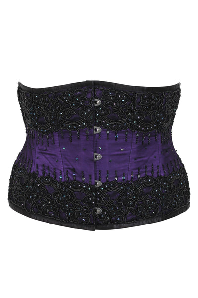 Ada Purple Satin Beaded Couture Underbust Corset - Corsets Queen US-CA