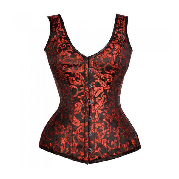 Quincy Brocade Shoulder Straps Overbust Steel Boned Corset - Corsets Queen US-CA