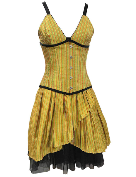 Sandres Mustard Red Green Stripe Taffeta Underbust Corset